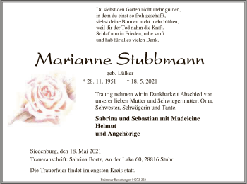 Traueranzeige von Marianne Stubbmann von SYK