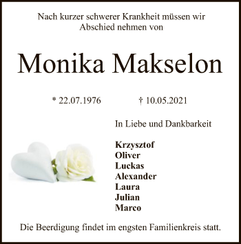 Traueranzeige von Monika Makselon von SYK