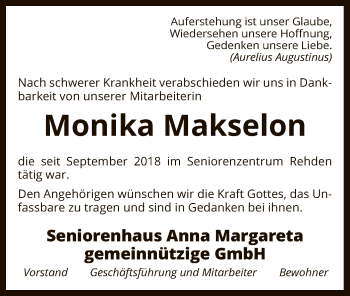 Traueranzeige von Monika Makselon von SYK