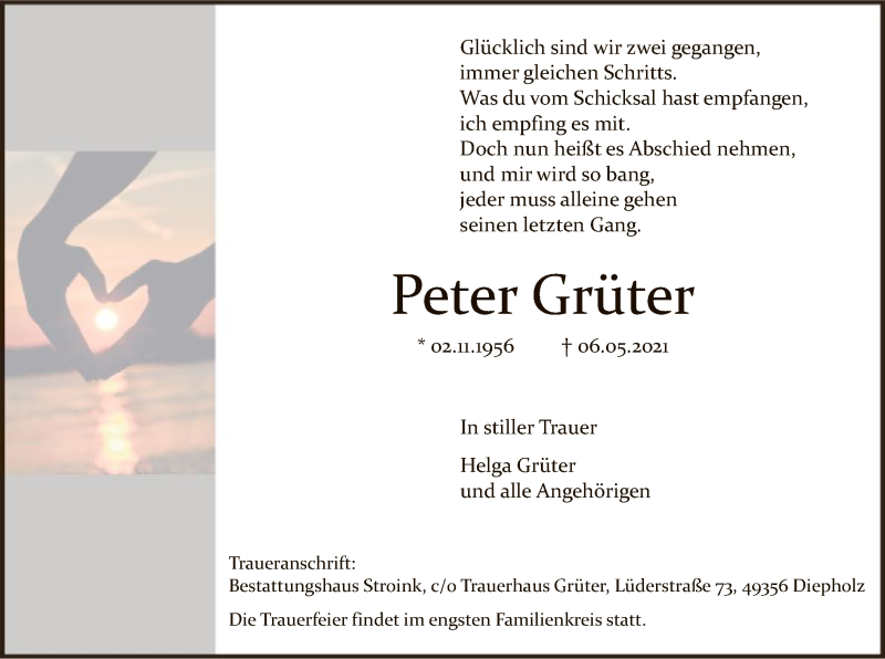  Traueranzeige für Peter Grüter vom 12.05.2021 aus SYK