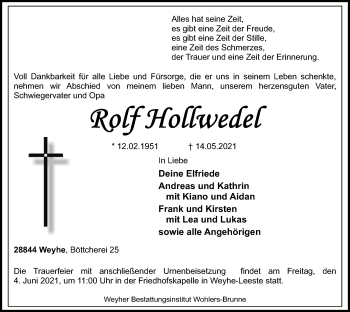 Traueranzeige von Rolf Hollwedel von SYK