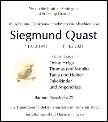 Traueranzeige von Siegmund Quast von SYK