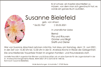 Traueranzeige von Susanne Bielefeld von SYK