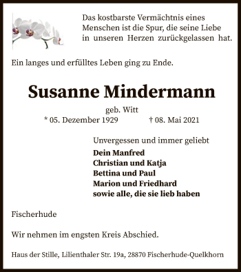 Traueranzeige von Susanne Mindermann von SYK