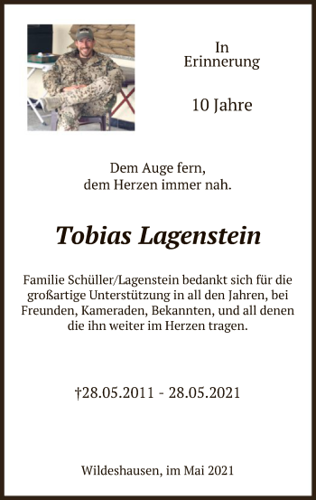 Traueranzeige von Tobias Lagenstein von SYK