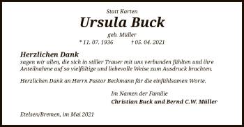 Traueranzeige von Ursula Buck von SYK