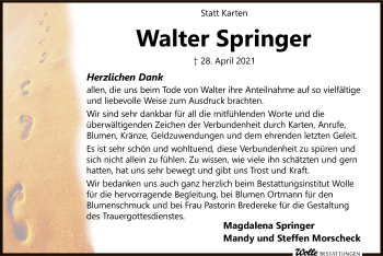 Traueranzeige von Walter Springer von SYK