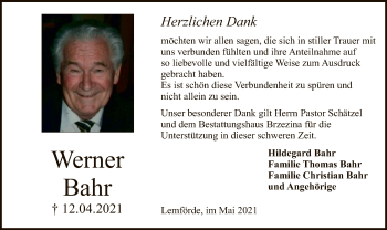 Traueranzeige von Werner Bahr von SYK