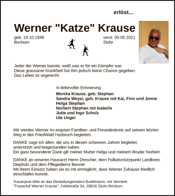 Traueranzeige von Werner Krause von SYK