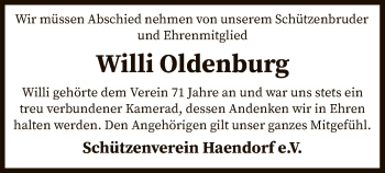 Traueranzeige von Willi Oldenburg von SYK