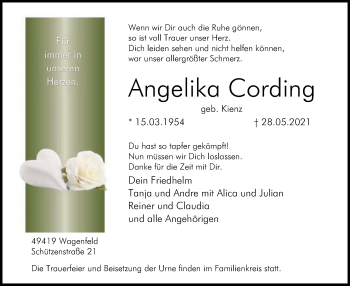 Traueranzeige von Angelika Cording von SYK