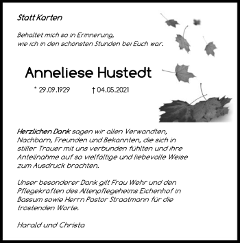 Traueranzeige von Anneliese Hustedt von SYK