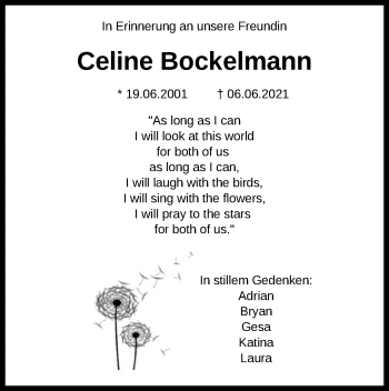 Traueranzeige von Celine Bockelmann von SYK