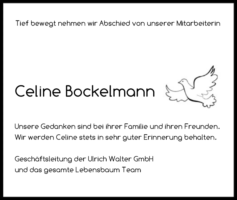  Traueranzeige für Celine Bockelmann vom 12.06.2021 aus SYK