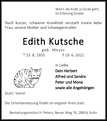 Traueranzeige von Edith Kutsche von SYK