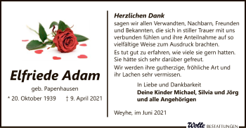 Traueranzeige von Elfriede Adam von SYK