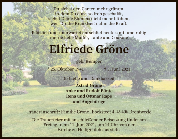 Traueranzeige von Elfriede Gröne von SYK