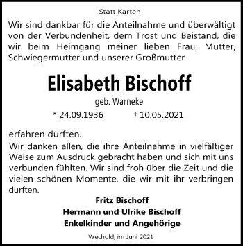 Traueranzeige von Elisabeth Bischoff von SYK