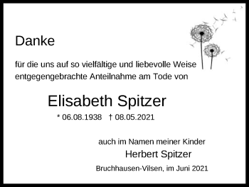 Traueranzeige von Elisabeth Spitzer von SYK