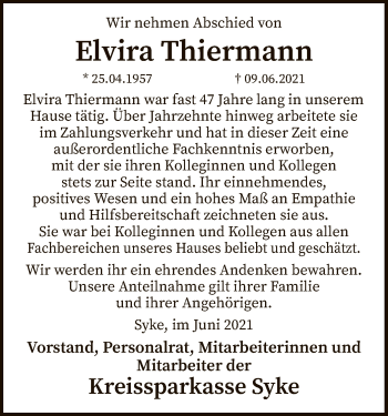 Traueranzeige von Elvira Thiermann von SYK