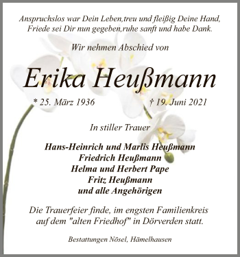 Traueranzeige von Erika Heußmann von SYK