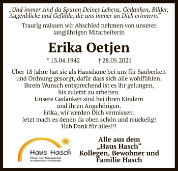 Traueranzeige von Erika Oetjen von SYK