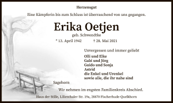 Traueranzeige von Erika Oetjen von SYK