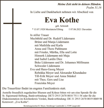 Traueranzeige von Eva Kothe von SYK