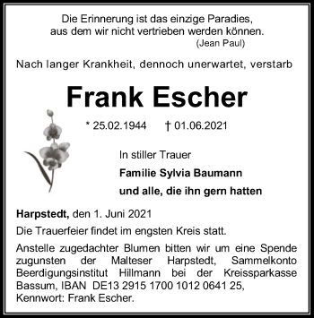 Traueranzeige von Frank Escher von SYK