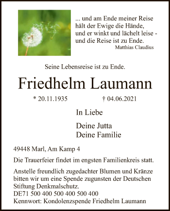 Traueranzeige von Friedhelm Laumann von SYK