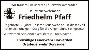 Traueranzeige von Friedhelm  Pfaff von SYK