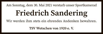 Traueranzeige von Friedrich Sandering von SYK