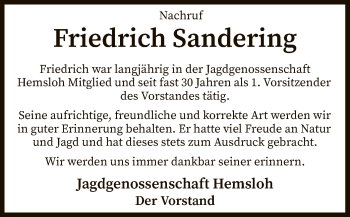 Traueranzeige von Friedrich Sandering von SYK