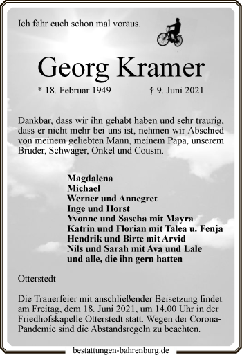 Traueranzeige von Georg Kramer von SYK