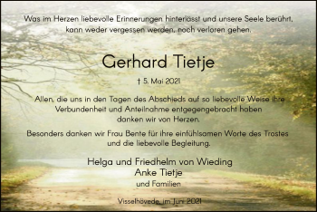 Traueranzeige von Gerhard Tietje von SYK