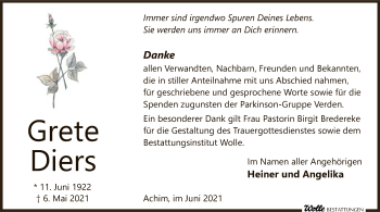 Traueranzeige von Grete Diers von SYK