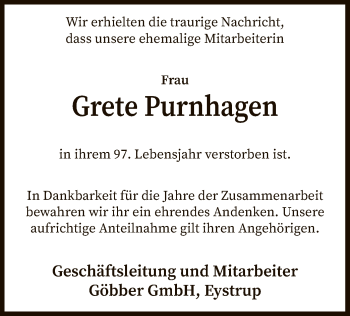 Traueranzeige von Grete Purnhagen von SYK