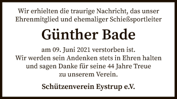 Traueranzeige von Günther Bade von SYK