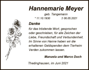 Traueranzeige von Hannemarie Meyer von SYK