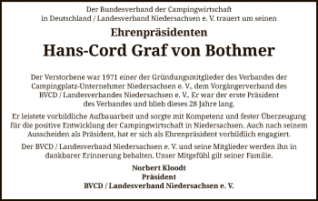 Traueranzeige von Hans-Cord Graf von Bothmer von SYK