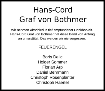 Traueranzeige von Hans-Cord Graf von Bothmer von SYK