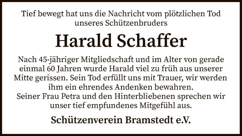  Traueranzeige für Harald Schaffer vom 01.06.2021 aus SYK