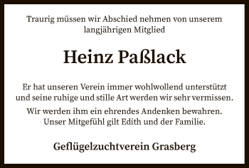 Traueranzeige von Heinz Paßlack von SYK