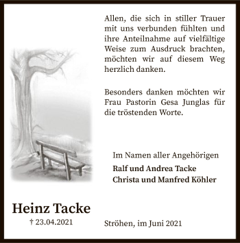 Traueranzeige von Heinz Tacke von SYK