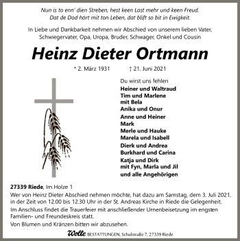 Traueranzeige von Heinz Dieter Ortmann von SYK