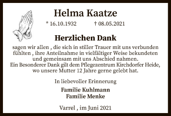 Traueranzeige von Helma Kaatze von SYK