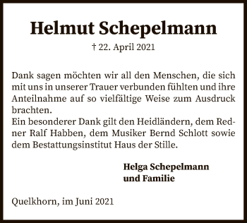 Traueranzeige von Helmut Schepelmann von SYK