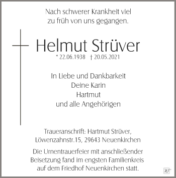 Traueranzeige von Helmut Strüver von SYK