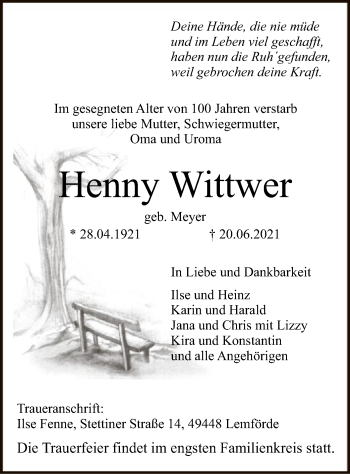 Traueranzeige von Henny Wittwer von SYK