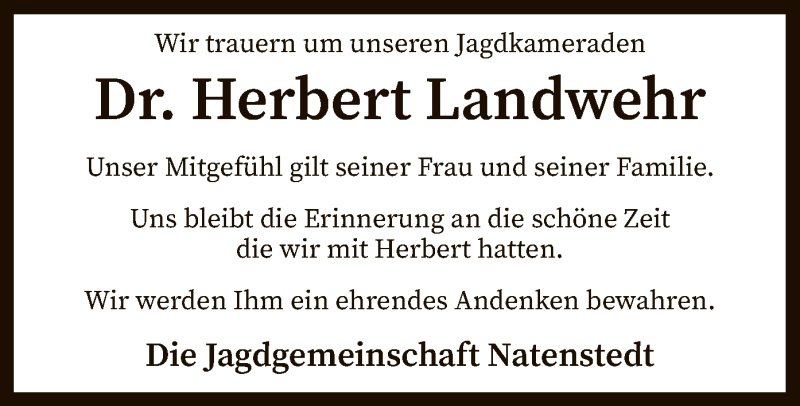  Traueranzeige für Herbert Landwehr vom 16.06.2021 aus SYK